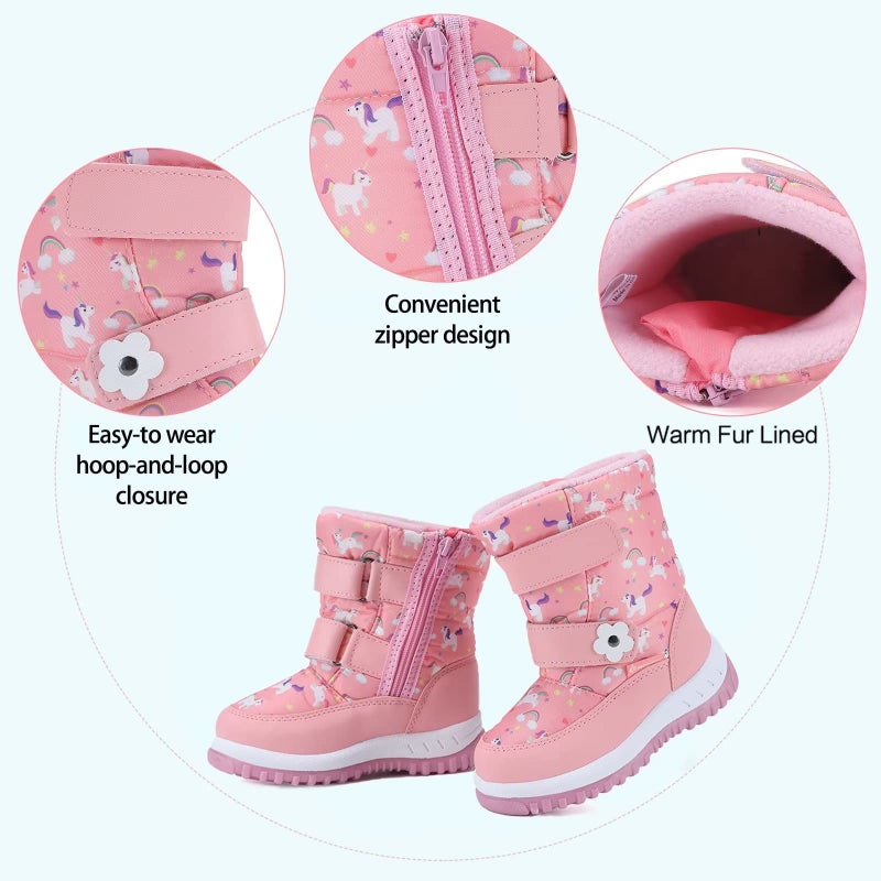 CIOR أحذية شتوية ثلجية للأطفال من CIOR للأولاد والبنات في الهواء الطلق مقاومة للماء مع بطانة من الفرو (للرضع / الأطفال الصغار) U120WXZ012-L.وردي-24 - Image 4